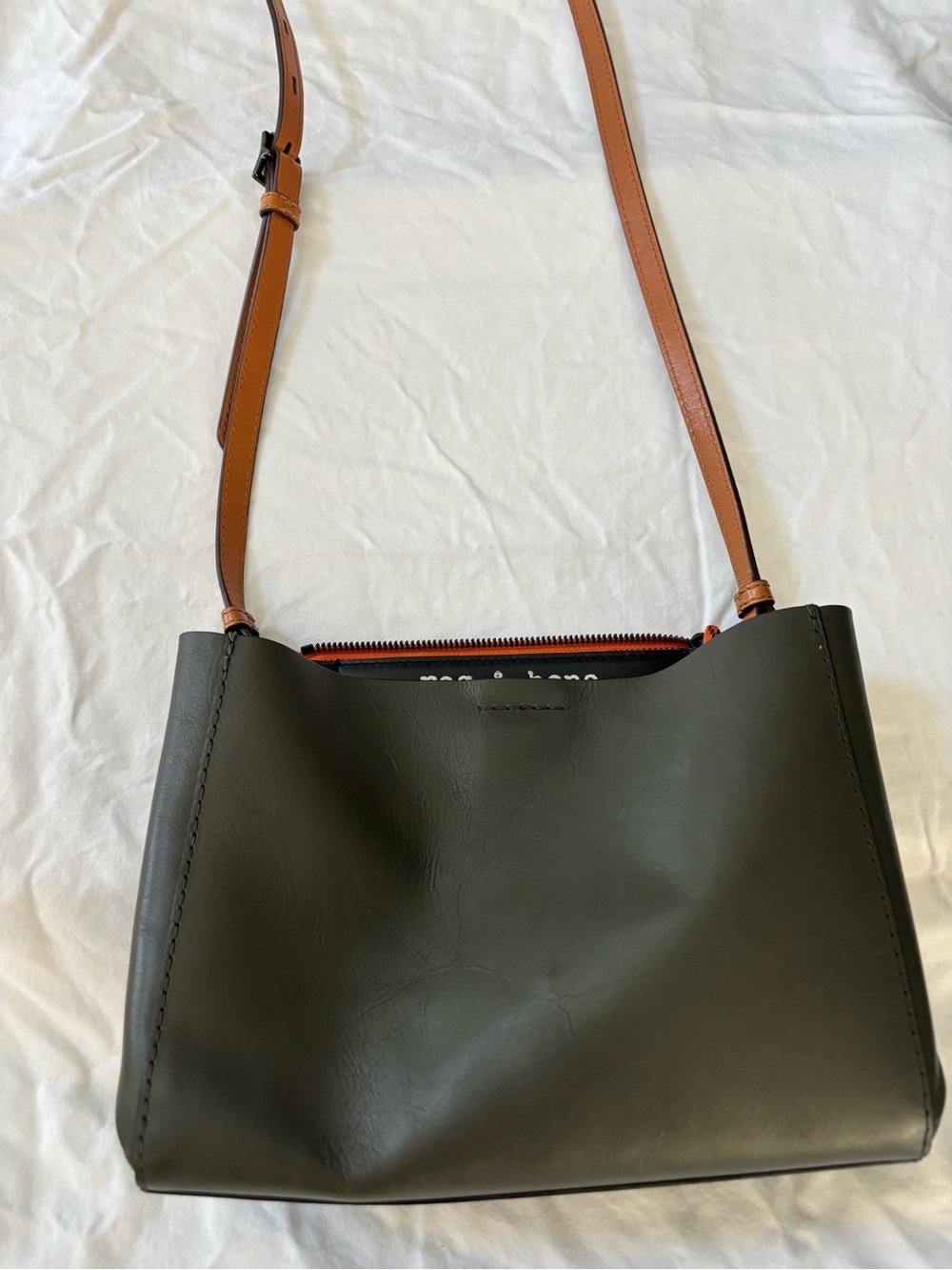 rag & bone Olive Green Leather Crossbody with Tan Strap